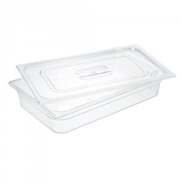 Allpax GN 1/2 Behälter Aus Polycarbonat – 5,5 Liter, 100 Mm Höhe, Transparent, Lebensmittelecht, -40 Bis +100 °C, Mit Liter-Skalierung